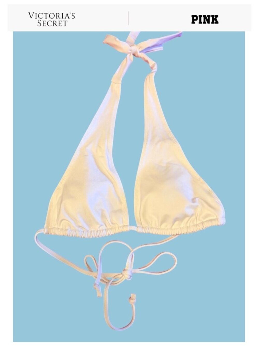 Copy-PINK by VICTORIA'S SECRET PLUNGE STRING WHITE BIKINI SWIM TOP - NEW! XL